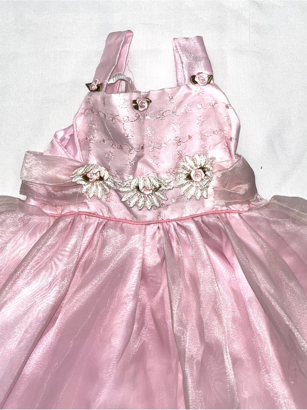 Pink Floral Organza Dress with Rose Appliqué